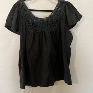 Torrid Black Lace Womens vneck Top Slit Sleeve Size 2 Cotton Baby Doll Top